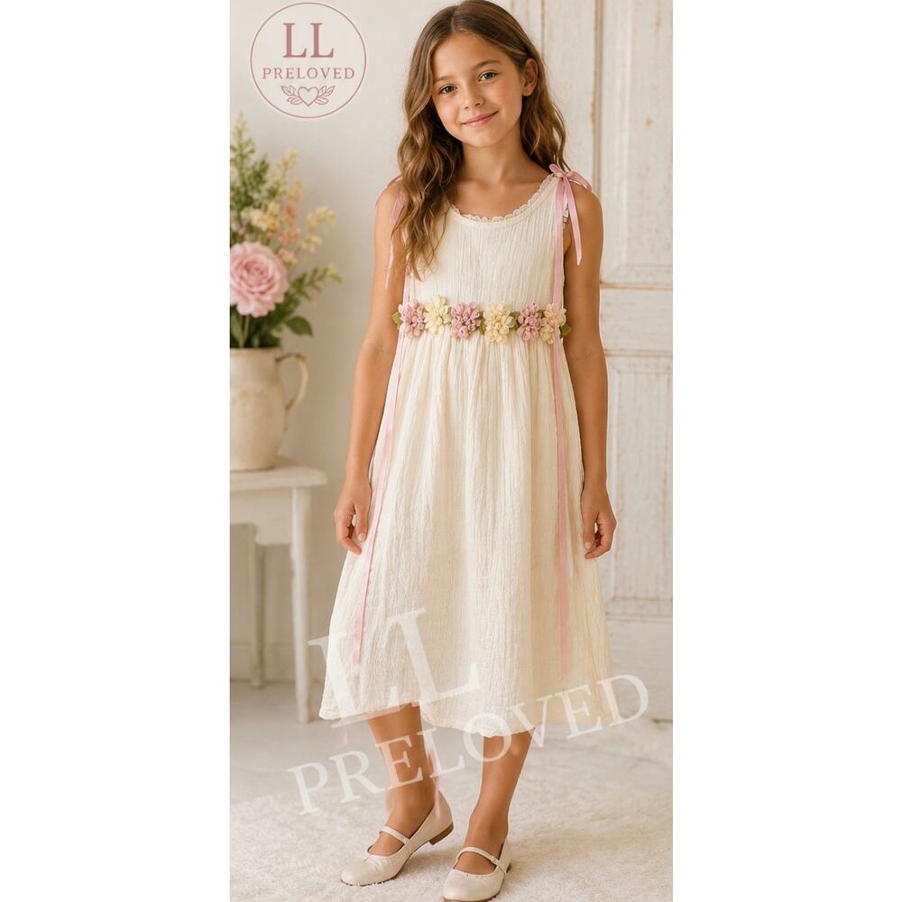 Biscotti‎ Collection Girls Dress Sz 10 Cottagecore Floral Applique Gauze Ribbon